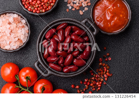 Red beans canned as an ingredient for cooking healthy or vegetarian food. Canned beans 131226454