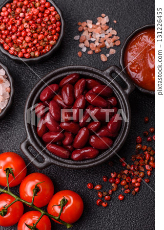 Red beans canned as an ingredient for cooking healthy or vegetarian food. Canned beans 131226455