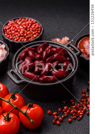 Red beans canned as an ingredient for cooking healthy or vegetarian food. Canned beans 131226456