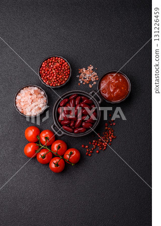 Red beans canned as an ingredient for cooking healthy or vegetarian food. Canned beans 131226459