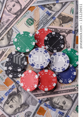 Casino chips, bets and gambling, risk to win or lose money. Betting chips Casino chips, bets and gambling, risk to win or lose money. Betting chips 131226651
