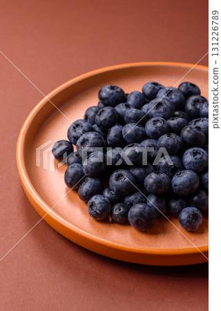 Fresh juicy blueberries, healthy vegan food with vitamins and minerals. Blueberries berry 131226789