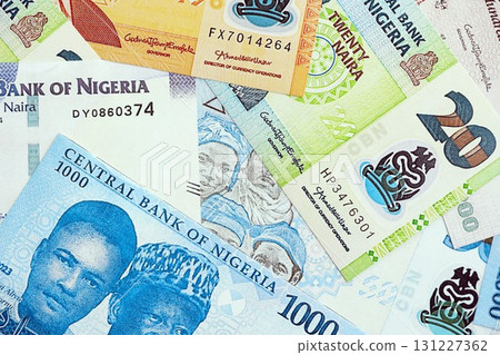 Nigerian naira currency money. The current banknotes lies on table in big amount 131227362