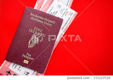 Ireland passport and airlines boarding pass tickets. Travel flights and avia tourism in Europe Ireland passport and airlines boarding pass tickets. Travel flights and avia tourism in Europe 131227520