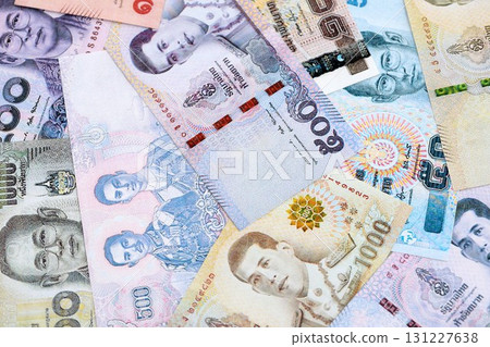 Thai baht currency money. The current banknotes lies on table in big amount 131227638