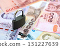 Thai baht currency money bills and padlock. The concept of sanctions and financial safety 131227639