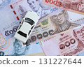 Thai baht currency money bills and toy car. The concept of car ownership 131227644