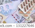 Thai baht currency money bills and medicine pills. The concept of medicine and pharmacy 131227646