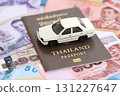 Thai baht currency money bills and car with passport. The concept of car ownership 131227647