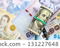 Thai baht currency money bills and bunch of us dollars. The concept of currency exchange 131227648