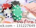 Thai baht currency money bills and bunch of casino chips. The concept of gambling and casino 131227649