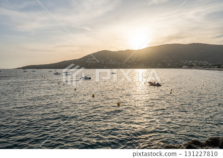 Spectacular view Golf at Sagone Corsica France beautyful sand Beach boats mountain village Tourism and vacations concept Spectacular view Golf at Sagone Corsica France beautyful sand Beach boats mountain village Tourism and vacations concept 131227810