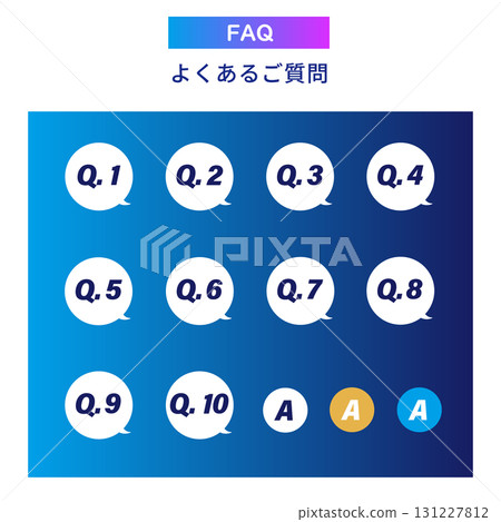 FAQ Speech Bubble Set Frequently Asked Questions Q&A Icons Blue and Purple Gradient Background 131227812