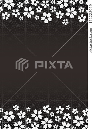 Gradient background illustration of hemp leaves with cherry blossom petals above and below 131228029