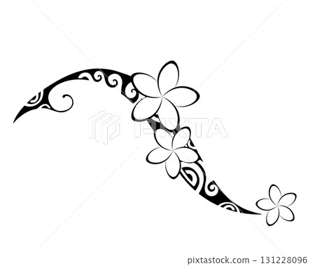 Maori style tattoo. Ethnic decorative oriental ornament with Frangipani Plumeria flowers. Maori style tattoo. Ethnic decorative oriental ornament with Frangipani Plumeria flowers. 131228096