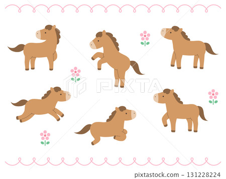 可愛的馬矢量插圖集。十二生肖,十二生肖,馬,圖標,馬年,新年賀卡 可愛的馬矢量插圖集。十二生肖,十二生肖,馬,圖標,馬年,新年賀卡 131228224