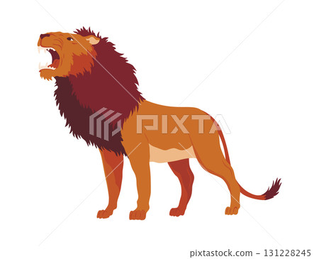 Proud powerful lion character. King of animal. Cartoon cute wild cat growls. Isolated vector Illustrations on a white background 131228245