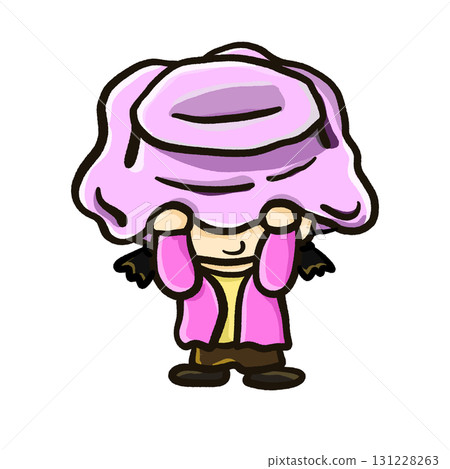 Cartoon girl wearing an oversized, floppy purple hat fun illustration Cartoon girl wearing an oversized, floppy purple hat fun illustration 131228263