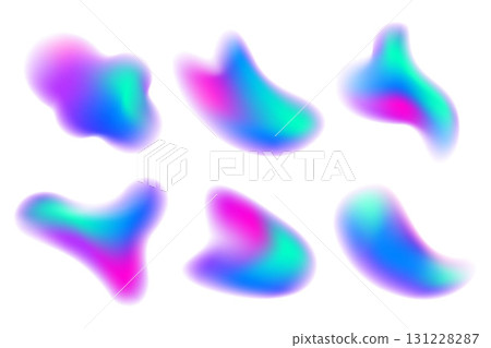 Gradient blurred shapes isolated on white background. Colored fluid liquid elements. Blue and pink soft blobs. Holographic gradation vector spots. Vibrant organic figures with aura. Gradient blurred shapes isolated on white background. Colored fluid liquid elements. Blue and pink soft blobs. Holographic gradation vector spots. Vibrant organic figures with aura. 131228287