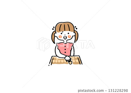 A girl playing shogi with a smile 131228298