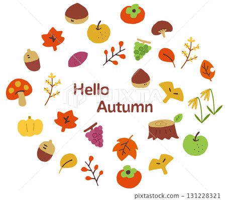 Colorful autumn and fall leaves icon illustration set 131228321