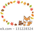 Round frame illustration of autumn leaves, foxes and squirrels 131228324