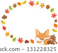 Round frame illustration of autumn leaves and a sleeping fox and squirrel 131228325