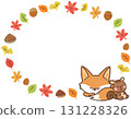 Round frame illustration of autumn leaves and a sleeping fox and squirrel 131228326