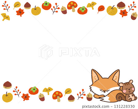 Simple frame illustration of autumn leaves, foxes and squirrels 131228330