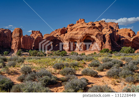 Double Arch sandstone rock formation in Arches National Park, Utah, USA 131228449