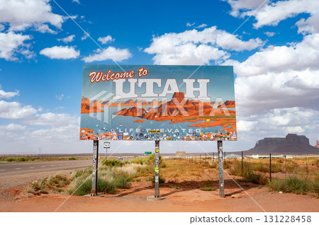 Welcome to Utah sign off the highway on the Arizona-Utah border Welcome to Utah sign off the highway on the Arizona-Utah border 131228458