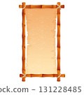 Bamboo frame with empty parchment with rope. Themed projects game ui border, menu. Old paper textured, bamboo border. 131228485