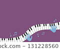 Piano keys, playing hands, musical notes background frame material vector illustration - horizontal 131228560