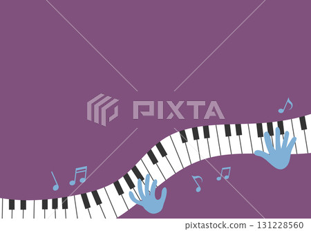 Piano keys, playing hands, musical notes background frame material vector illustration - horizontal Piano keys, playing hands, musical notes background frame material vector illustration - horizontal 131228560