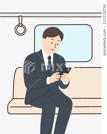 乘火車看智能手機的商人 131228756