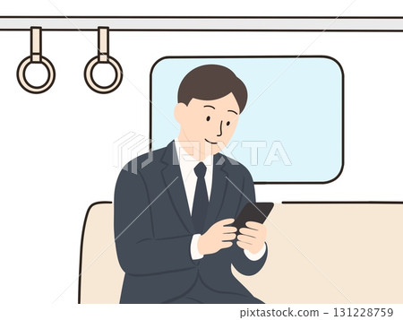 乘火車看智能手機的商人 131228759