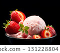 Sweet ice cream served with bright red strawberries, a favorite dessert for everyone. 131228804