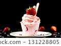 Sweet ice cream served with bright red strawberries, a favorite dessert for everyone. 131228805