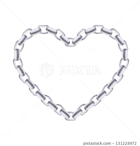 Heart made of silver chains. Isolated watercolor illustration for jewelry packaging design, display cases, fabric printing, discount coupons, holiday cards, and wedding interiors. Heart made of silver chains. Isolated watercolor illustration for jewelry packaging design, display cases, fabric printing, discount coupons, holiday cards, and wedding interiors. 131228972