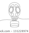Continuous line drawing of gas mask. Minimalist black linear sketch isolated on white background. Hand drawn vector illustration. 131228974