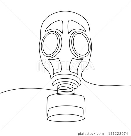 Continuous line drawing of gas mask. Minimalist black linear sketch isolated on white background. Hand drawn vector illustration. 131228974