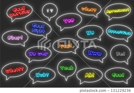 Colorful Neon Speech Bubble Set with English Dialogue 131229236