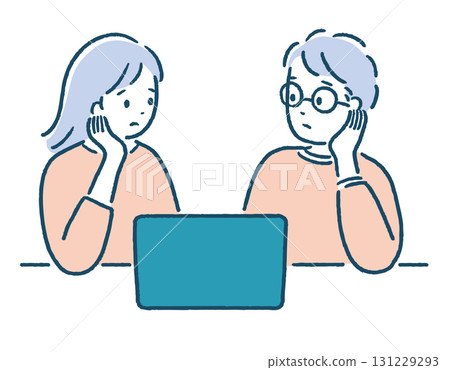 C夫婦在電腦前憂心忡忡 C夫婦在電腦前憂心忡忡 131229293