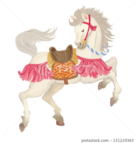 Watercolor hand-drawn Japanese-style horse illustration 131229363