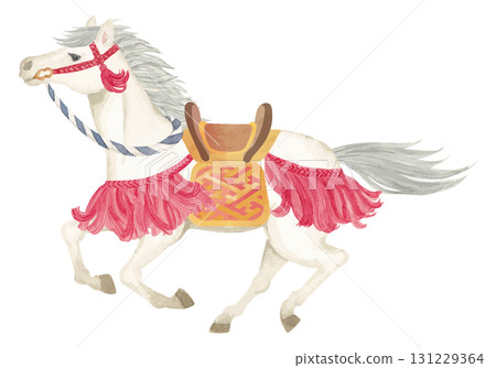 Watercolor hand-drawn Japanese-style running horse illustration 131229364