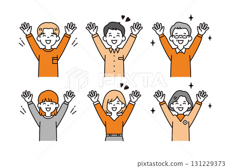 一組不同世代的男女開心歡呼的上半身向量插圖 131229373