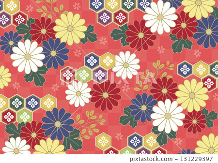 Gorgeous Japanese pattern of chrysanthemums and tortoiseshell patterns 131229397
