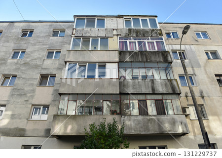 Post Soviet flat of blocks built in the Communist era, concrete apartment buildings Post Soviet flat of blocks built in the Communist era, concrete apartment buildings 131229737