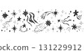 Star border spark crayon bling falling stars textured hand drawn divider. Simple chalk festive shiny space elements, festive lights  131229912