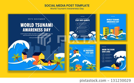 World Tsunami Awareness Day Social Media Post Flat Cartoon Templates Background Illustration World Tsunami Awareness Day Social Media Post Flat Cartoon Templates Background Illustration 131230029